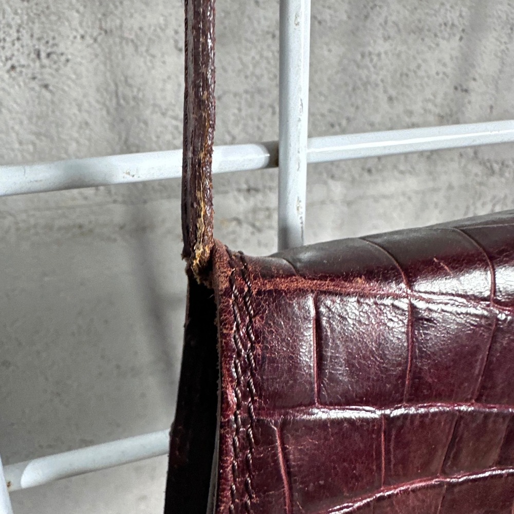 Brooks Brothers Vintage Italy Burgundy Croc Embossed brown Leather Crossbody Bag - Picture 7 of 10